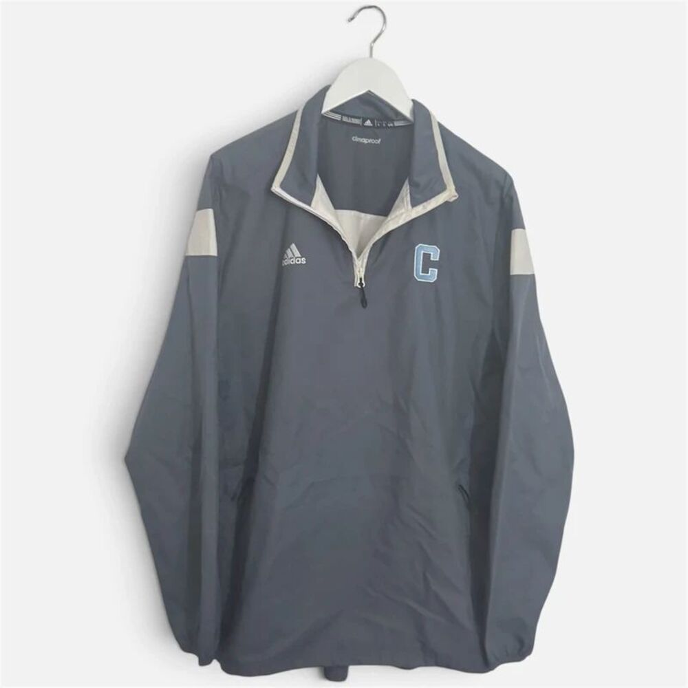 Adidas ClimaProof Large Slate Blue Grey Quarter Zip Windbreaker Pullover Jacket